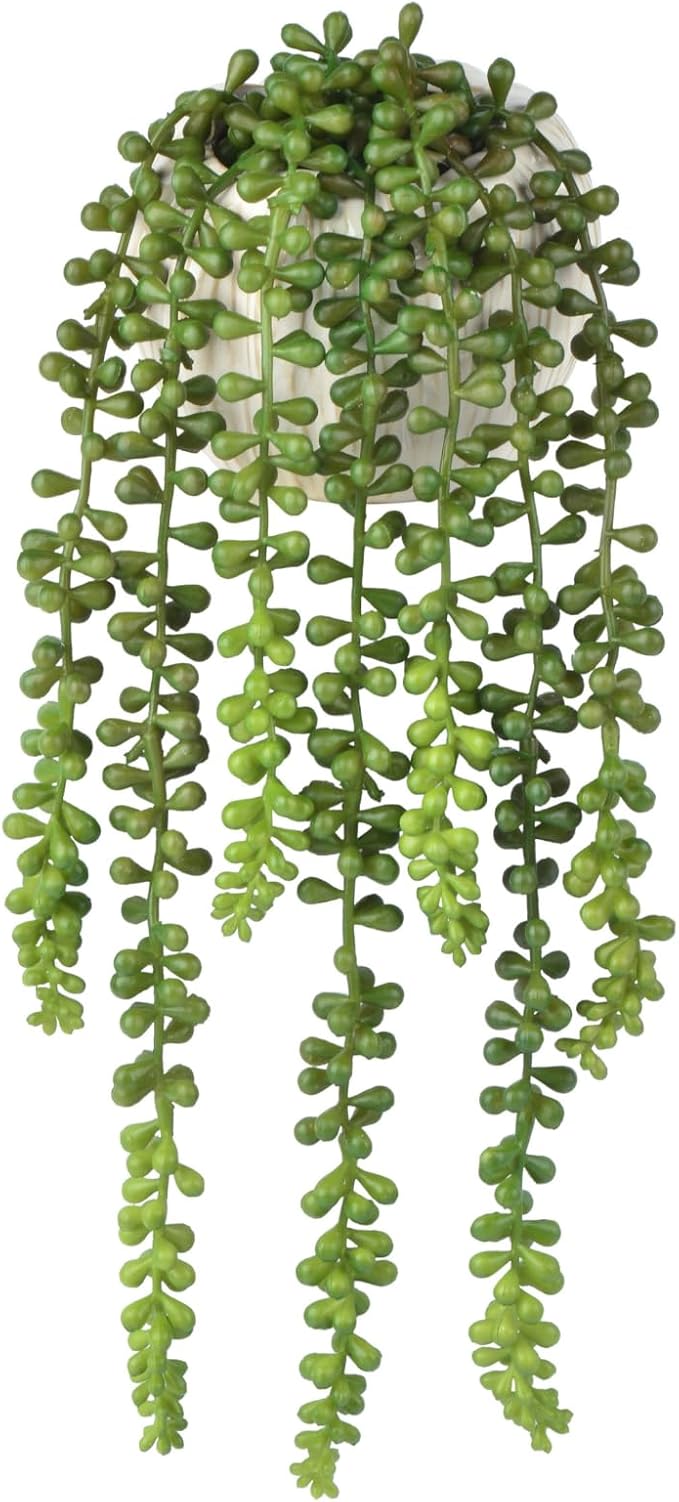 Hisow Succulents Plants Artificial, Small String of Pearls with Ceramic Pot Artificial Faux String of Pearls Suitable for Home Garden Decor, Wall Decoration