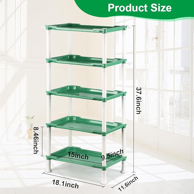 5-Tier Seedling Stand with 5 Trays, Designed for Seed Starter Tray and Small Pots for Plant Indoor Outdoor Growing (Green)