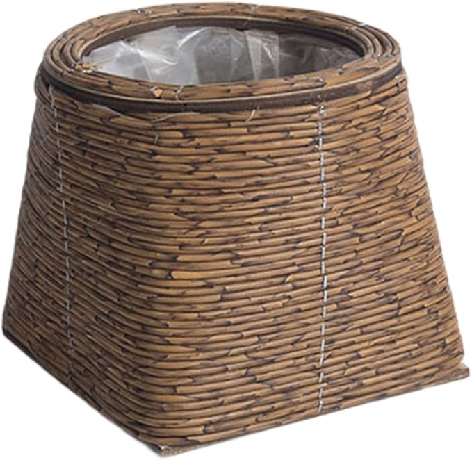 Rattan Flower Basket, Wicker Woven Planter with Plastics Liner, Hand Woven Basket Planter, Desktop Flower Pot for Bathrooms Kitchens Home Office
