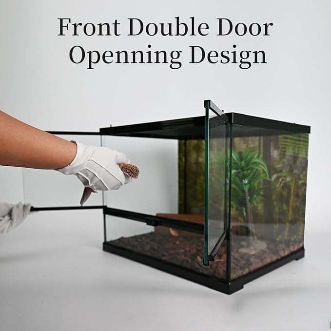 waazoorep Reptile Glass Tank 18"*14"*14" Terrarium Habitat with Double Front Opening Door and Top Screen Ventilation for Bearded Dragon,Lizard,Leopard Gecko,Snake,Hermit Crab,Turtle