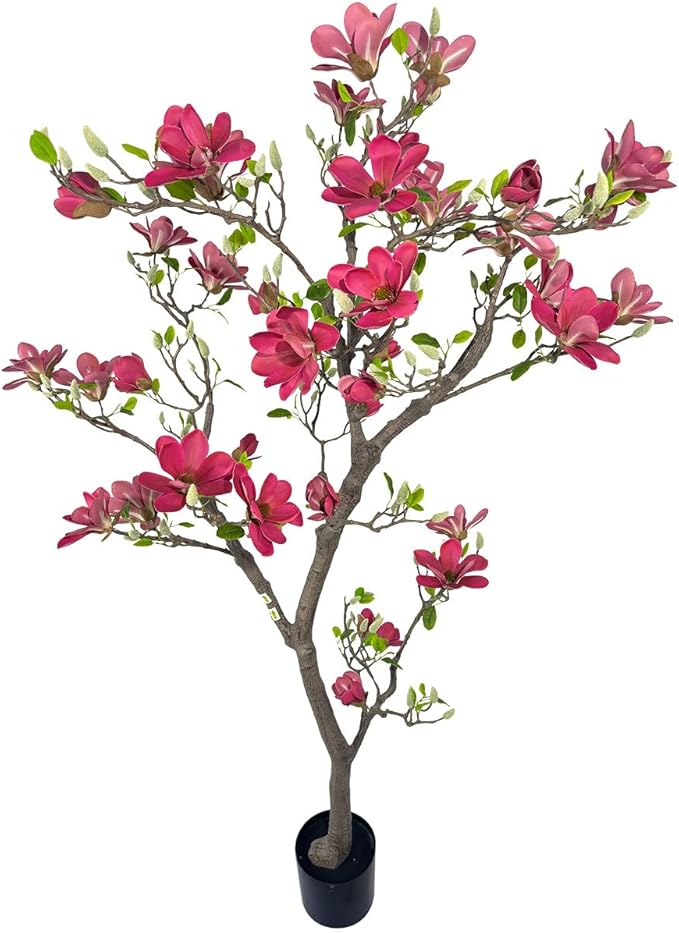 Alonfale 6ft Red Artificial Magnolia Tree - Lifelike Faux Tree for Indoor/Outdoor Decor - Perfect for Home, Porch, or Office (1, Red, 6ft)