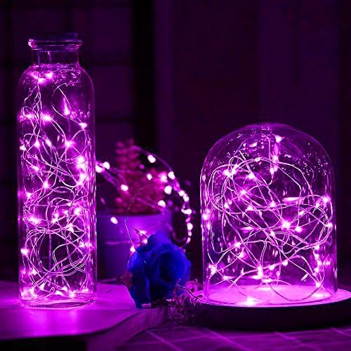 LIIDA [10-Pack] LED String Lights, 6.6FT LED Moon Lights 20 Led Micro Lights On Silver Copper Wire (Batteries Include) for DIY Wedding Centerpiece, Table Decoration, Party (Purple)