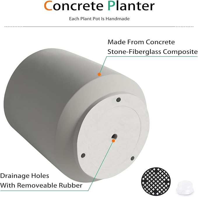 Heyzier Concrete Planter Outdoor Indoor, Large Cement Plant Pots for Trees Flowers (Gray, 17 inch)