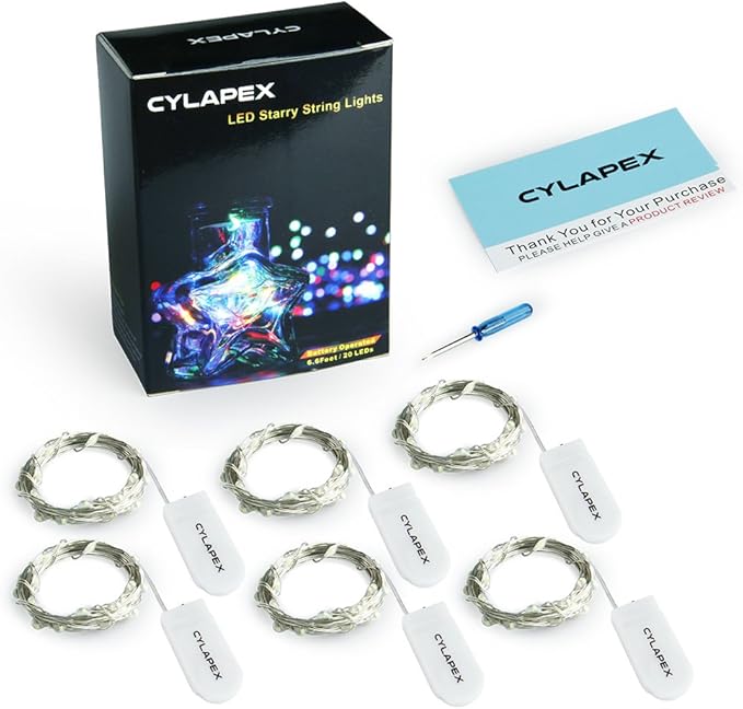 CYLAPEX 6 Pack Multicolor Fairy Lights String Battery Operated Fairy Lights Firefly Lights LED Starry String Lights 7ft 20 LEDs Silvery Copper Wire for Christmas DIY Decoration Costume Wedding Party