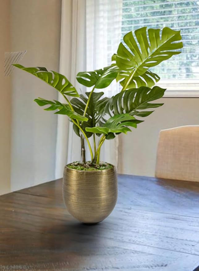 Serene Spaces Living Brass-Toned Aluminum Cachepot Planter, Handcrafted in India, Wedding, Home & Office Decor, Vintage Planter for Indoor Plants, Table Centerpieces, 11" Diameter & 11.5" Tall