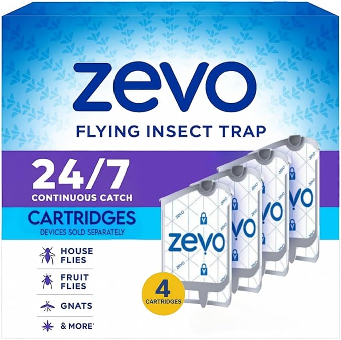 Zevo Replacement Cartridges for Flying Insect Traps, 4 Pack, Indoor Plug-in Refills