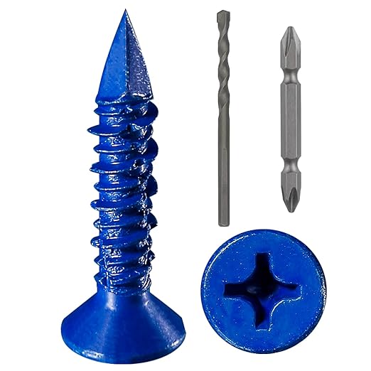 WenSilon(100 PCS) 1/4"x1-1/4 Concrete Screw Anchor Blue Flat Head for Anchoring to Masonry, Block or Brick Stucco