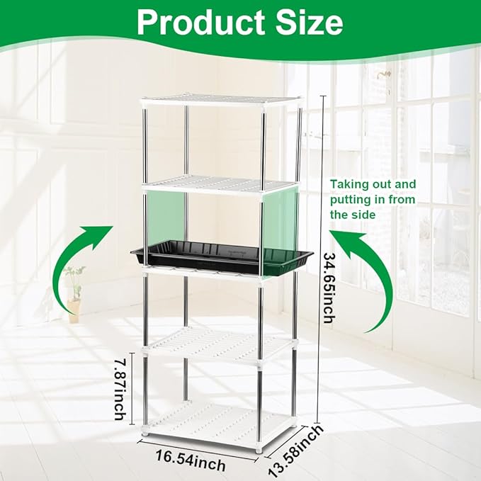 5 Layer Seed Starter Tray Plant Stand, Storage for Nursery Pot Seeding Cell Tray Container Indoor/Outdoor Plant Rack Holder (White)