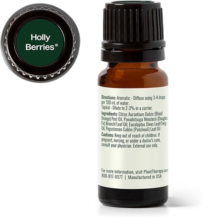 Plant Therapy Holly Berries Holiday Essential Oil Blend 10 mL (⅓ oz) 100% Pure, Undiluted, Natural Aromatherapy, Festive, Cozy Home Scent