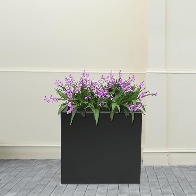 16~32inch Steel Planter Square Outdoor Planters Box Indoor Metal Large Planters Cube, Heavy Duty Flower Pot Modern for Commercial Residential Home Garden Porch Hotel Patio (Black, 16×16×16in)