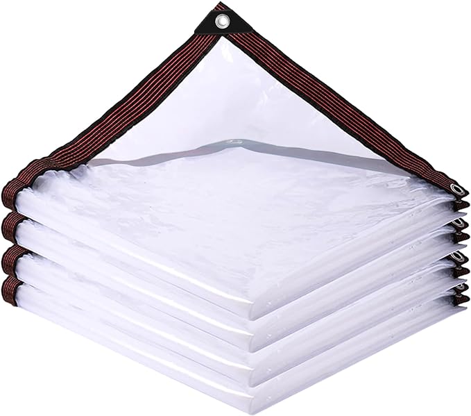 Clear Tarp Waterproof with Grommets 8x10,Heavy Duty PVC Vinyl Tarps Cover,Transparent Tarpaulin Large (Small) for Outdoor/Camping/Plant/Garden/Chicken Coop/Cat Litter