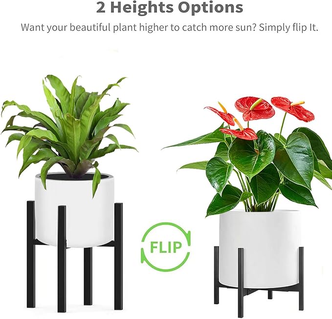 BSTMAI Metal Plant Stand, Adjustable Size Fits 10 12 13 14 15 16 Inches Large Planter Pot,Mid Century Expandable Plant Holder Indoor Outdoor Corner (HeavyBlack, Fits all pots between 8" and 16")
