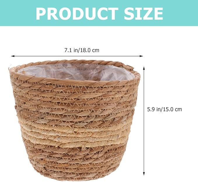 Wicker Planters for Indoor Plants Handwoven Seagrass Plant Basket with Liner Decorative Rattan Flower Pot 6X7 Inches