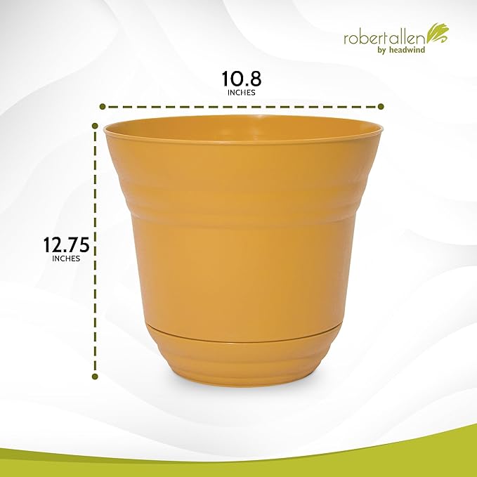 Headwind Traverse Planters – 12" 2 Pack Plastic Plant Pot in Harvest Yellow - Indoor & Outdoor Pots for Plants with Drainage - Decorative Plant Pot, Flower Pots Outdoor for Garden by Robert Allen