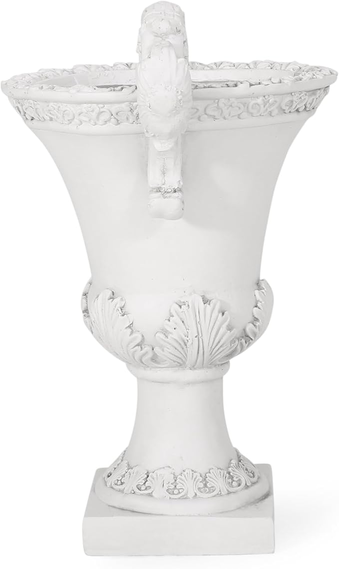 Merax 19.25'' Tall Elegant Roman Style Lightweight Concrete Planter with Botanical Accents, Square Indoor Outdoor Flower Pot with Drainage Hole & Stopper, White