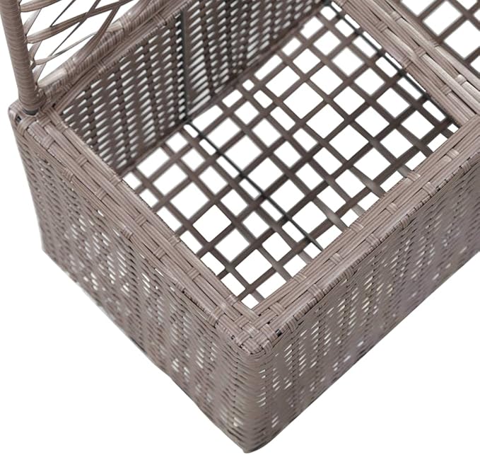 vidaXL Poly Rattan Brown Trellis Raised Bed - 2 Removable Pots with Large Flower Boxes - Built-in Support for Climbing Plants - Outdoor Patio Garden Decoration
