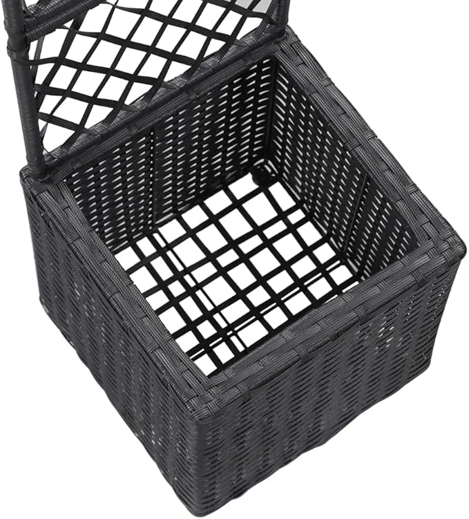 vidaXL Raised Bed Black Trellis Planter with Removable Pot, 11.8"x11.8"x42.1" Square Poly Rattan - Suitable for Indoor and Outdoor Use