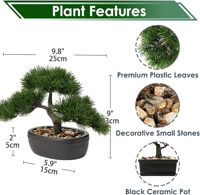 Artificial Bonsai Tree Juniper Faux Plants Indoor Small Fake Plants Decor with Ceramic Pots for Home Table Office Desk Bathroom Shelf Bedroom Living Room Farmhouse Decorations