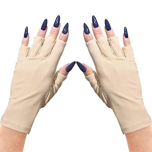 ManiGlovz - The Original UPF 50+ UV Light Protective Nail Gloves | Gel Manicure Gloves and Anti UV Fingerless Gloves for Women | Can be Used as Sun Protection Gloves for Driving | Nude