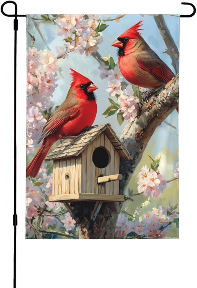 Birds In Tree Garden Flag 12x18 Inch Double Sided All-Weather Polyester Outdoor Flag For Patio Lawn Yard And Garden Welcome Decor