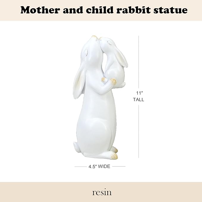 11-inch Tall Resin Bunny Statue - Hand-Painted White Rabbit Figurine for Easter Decor, Spring Home Accent & Memorial Gifts (Indoor/Outdoor)