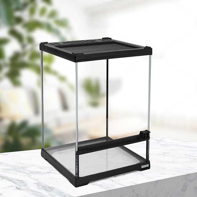 waazoorep Mini Reptile Glass Terrarium Tank 8"*8"*10" Full View with Front Opening Door,Amphibians Enclosure Habitat Cage for Leopard Gecko Tarantula Young Lizard Hermit Crab Frog Insects Breeding