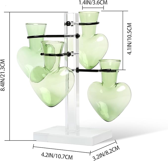 YYHglass Clear Plants Propagation Stations Terrarium Kit Birthday Gift for Women for Indoor Home Office Decor Acrylic Plant Accessories - 4 Love Hear Vase