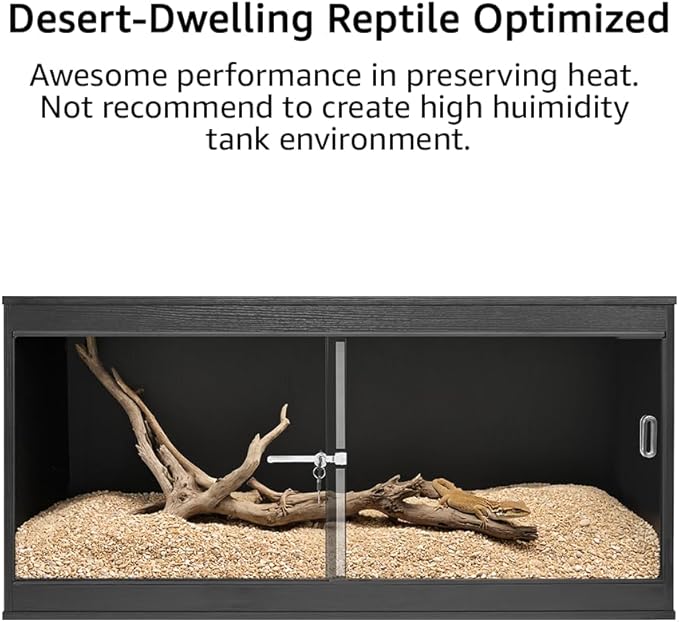unipaws 110 Gallon Reptile Tank for Lizards, Bearded Dragon Enclosure Terrarium, Large Stackable Cage with Glass Sliding Doors and Lock and Cable Port, Black