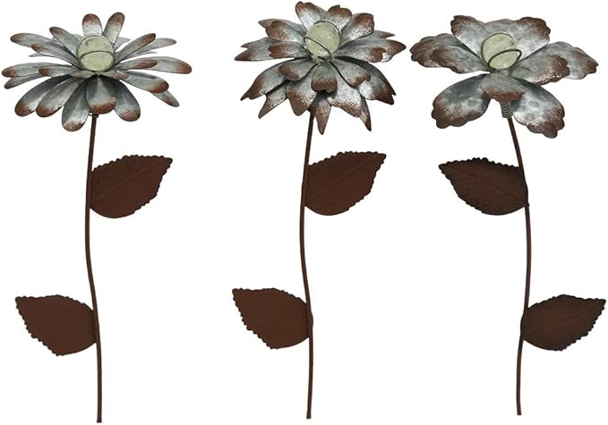 Voltogar 3 PCS Flower Stake Galvanized Metal Decoration for Garden & Outdoor, 13.8" H Glass Globe Glow in Dark Plant Pick Ornament Water-Proof Garden Art for Lawn & Patio
