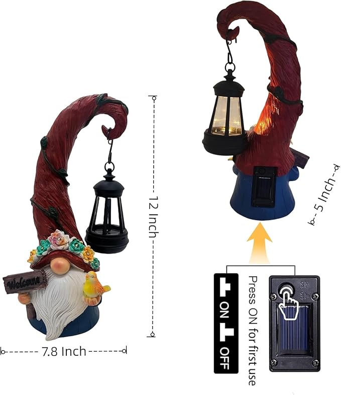 Evursua Solar Outdoor Figurine Lights Gnome Garden Decor Statue with LED Lantern, Glowing Fairy Yard Decorations for Outside Patio Yard Front Porch, Housewarming Home Decor Gifts Thanksgiving
