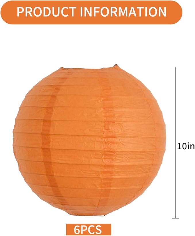 BEISHIDA 10-Inch Orange Round Paper Lanterns Hanging Decorative Chinese Paper Lanterns Lamp for Birthday Wedding Party Decoration and Baby Bridal Shower（6 Packs）