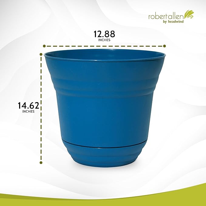 Headwind Traverse Planters – 14" 2 Pack Plastic Plant Pot in Sapphire Blue - Indoor & Outdoor Pots for Plants with Drainage - Decorative Plant Pot, Flower Pots Outdoor for Garden by Robert Allen