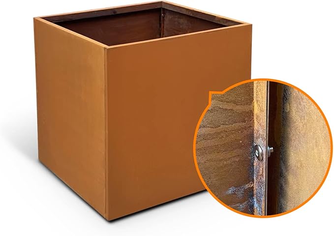 GZGNEEVL Corten Steel Planter Metal Square Planter Tall Cube Rustic Steel Planters 27.6 Inch Durable Antique Detached for Outdoor Commercial Residential Garden Patio Deck and Backyard