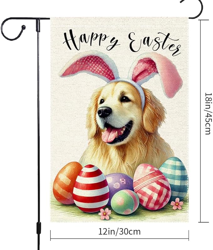 Happy Easter Garden Flag Dog Spring Seasonal Eggs Sign Yard Holiday Outdoor 12x18 Inch Small Burlap Double Sided Garden flags Decorations