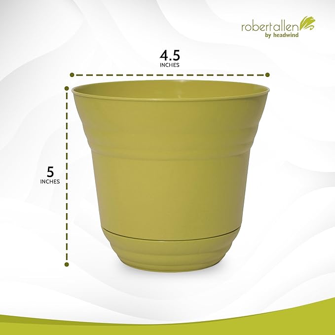 Headwind Traverse Planters – 5" 2 Pack Plastic Plant Pot in Meadow Green - Indoor & Outdoor Pots for Plants with Drainage - Decorative Plant Pot, Flower Pots Outdoor for Garden by Robert Allen