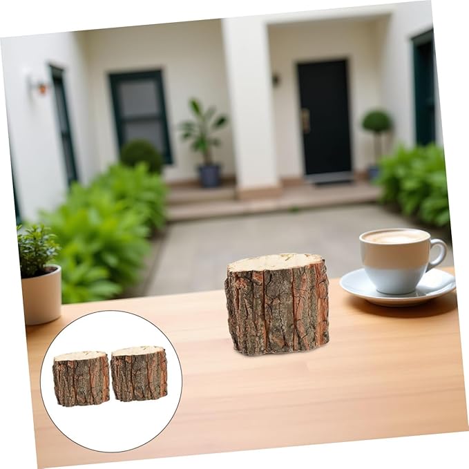 Housoutil Rustic Tree Stump Decor Planter 3.54X3.54X9.44In Wooden Barrel Flower Pot for Indoor Outdoor Garden Patio Lawn Farmhouse Planters