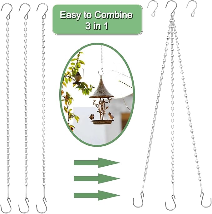 Adjustable Hanging Chain with Hooks, 25 Inch, 10pcs Silver Heavy Duty for Hanging Grow Lights, Christmas Wreath, Neon Sign, Indoor Plants, Bird Feeders