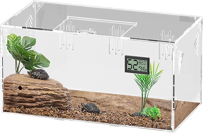 Giznzg Acrylic Tarantula Enclosure, Reptile Terrarium Breeding Tank w/Temperature Hygrometer,Habitat Reptiles Feeding Box Isopod Terrarium Cage for Insect Lizard Home Office (Reptile-Tank-S(No Tray))