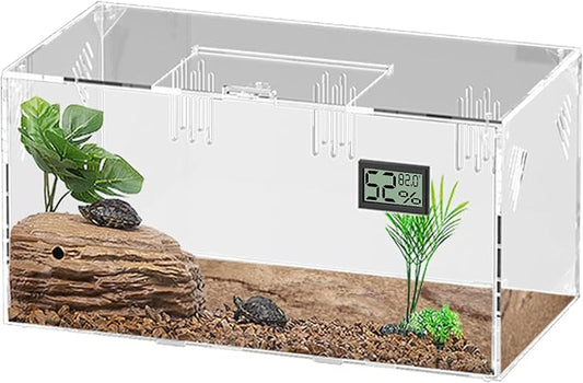 Giznzg Acrylic Tarantula Enclosure, Reptile Terrarium Breeding Tank w/Temperature Hygrometer,Habitat Reptiles Feeding Box Isopod Terrarium Cage for Insect Lizard Home Office (Reptile-Tank-S(No Tray))