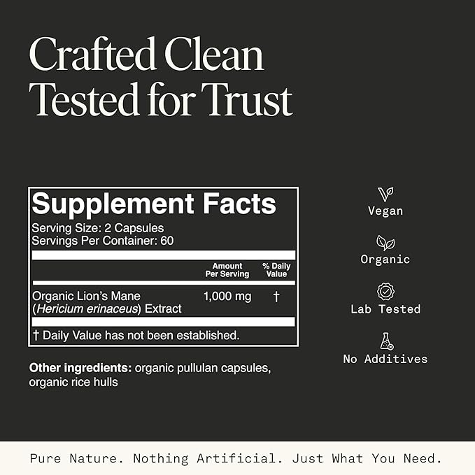 Fantastic Fungi Lions Mane Supplement Capsules - Lions Mane Mushroom Supplement for Focus, Memory & Mood - Adaptogenic Functional Mushroom Extract, USDA Organic, Vegan, 120 Capsules (2-Month Supply)
