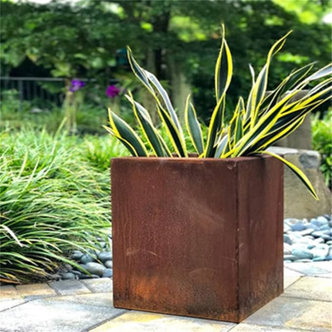 GZGNEEVL Corten Steel Planter Box Metal Outdoor Planter Large Square Cube Rustic Planter Pot Durable Antique Detached for Commercial Residential Tall Plant Patio Deck and Backyard 32 Inch