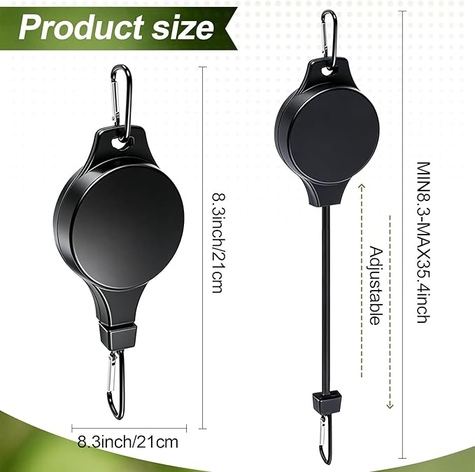 TERVEEX Retractable Plant Hanger with Pulley System, Effortless Raising and Lowering for Indoor and Outdoor Plants, Hanging Planters, Garden Pots & Bird Feeders (4-Pack,Black)