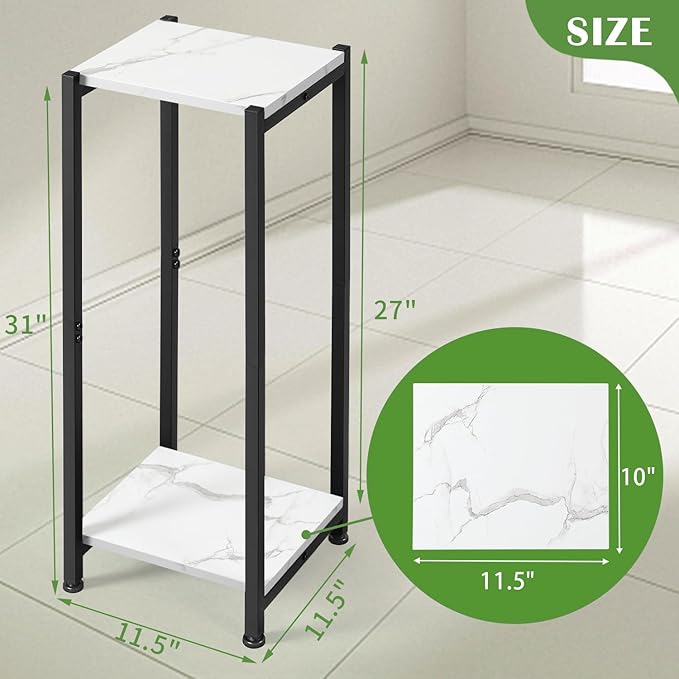 Dipion Tall Plant Stand Indoor,31 Inch Plant Stands,2 Tier Metal Plant Stand with Heavy Duty Wood,Marble White and Black
