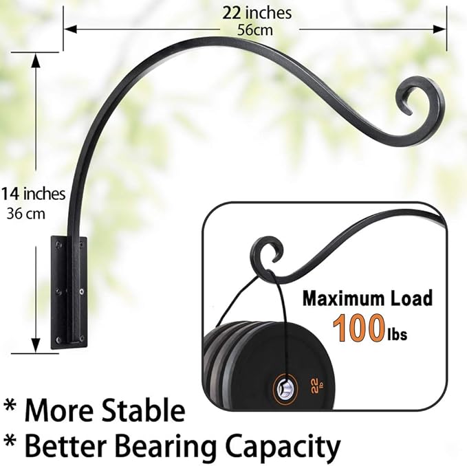 Lifyzoon Heavy Duty Plant Hanger Bracket (22"/Black) Outdoor Hand-Forged Hanging Plant Bracket Durable and Stable Bird Feeder Hanger