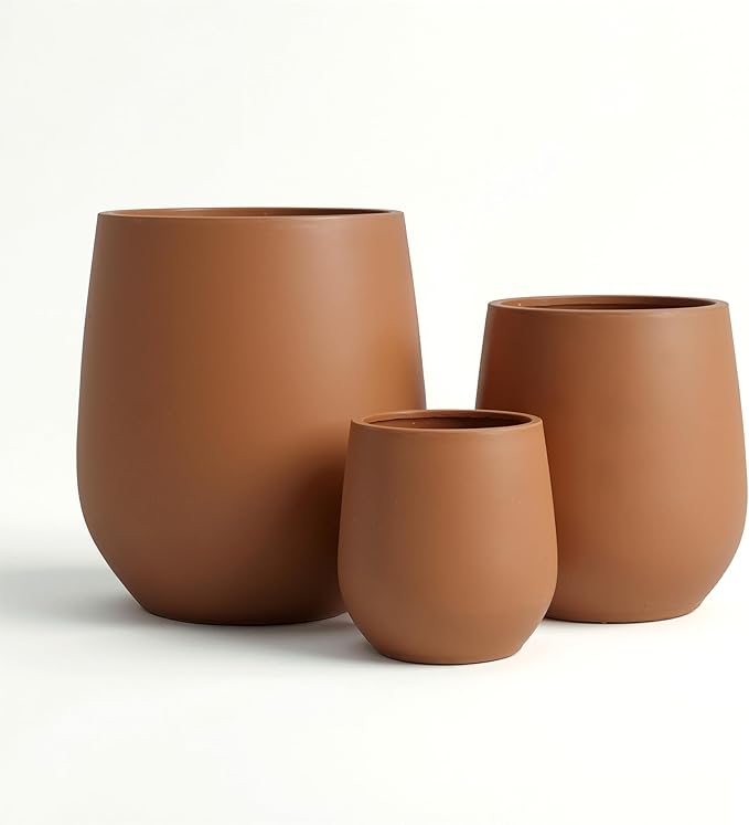 DTY Signature Mount Wilson 11''D x 11.8''H Modern Indoor Outdoor Fiberstone Tapered Planter, Lightweight, Weather Resistant Garden Pot with Drainage Hole & Rubber Plug - Terracotta, Small