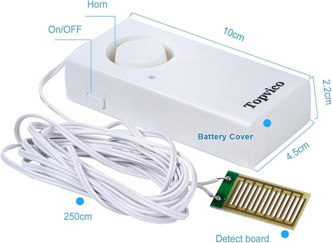 Topvico Water Leak Detectors for Home, Basements, Sump Pump, Under Sink, Moisture Alarm Sensor, 120dB Battery Operated Flood Alert, 3 Pack (95 Inch Cable)