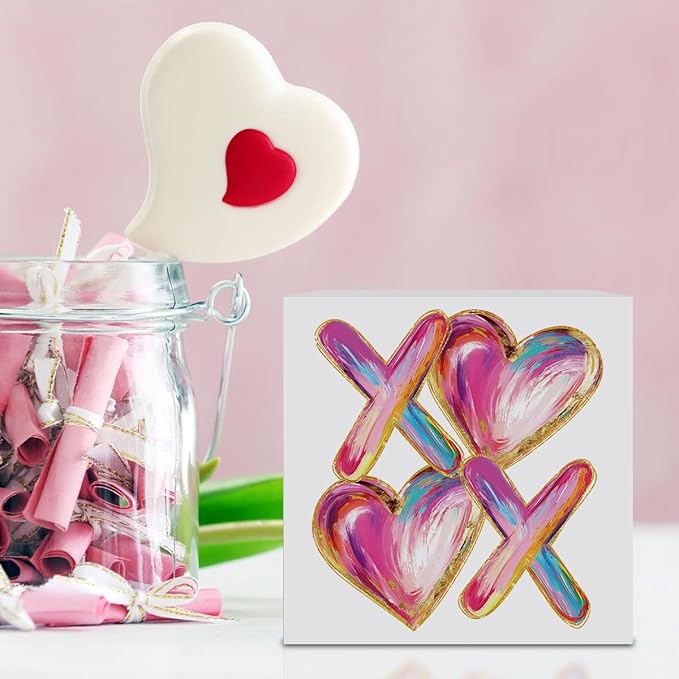 Valentines Day Decorations, Valentines Day Gifts for Her Him, Gift for Boyfriend Girlfriend, Romantic Pink Abstract Heart Anniversary Wooden Box Sign Husband Wife Home Office Bedroom Desk Decor