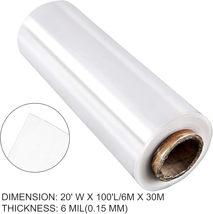 VEVOR Greenhouse Plastic Sheeting 20 x 100 ft, 6 Mil Thickness UV Resistant Clear Polyethylene Film, Hoop Green House Cover for Farms, Agriculture, Garden