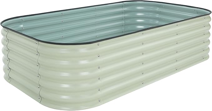 BlueWish 8x2x1.4FT Galvanized Raised Garden Bed, 17" H Raised Bed Outdoor for Plants, 9 in 1 Raised Garden Bed Kit, Metal Planter Box for Vegetables Flowers, Beige