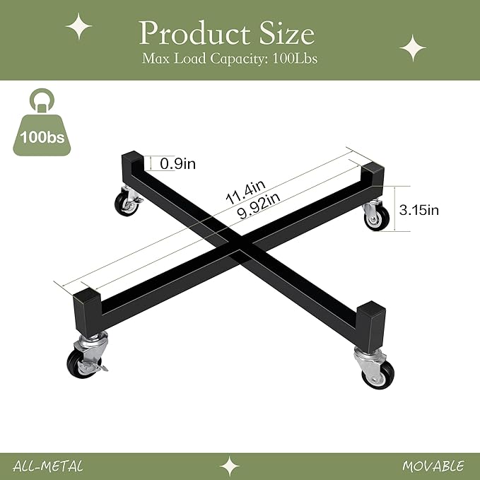 JzNova 2 Pack 10" Plant Caddy with Wheels, Heavy Duty Metal Rolling Plant Dolly, Plant Stand with Lockable Casters, Planter Pot Mover Indoor Outdoor, Fit 5-10 Inch Pot (10 INCH)